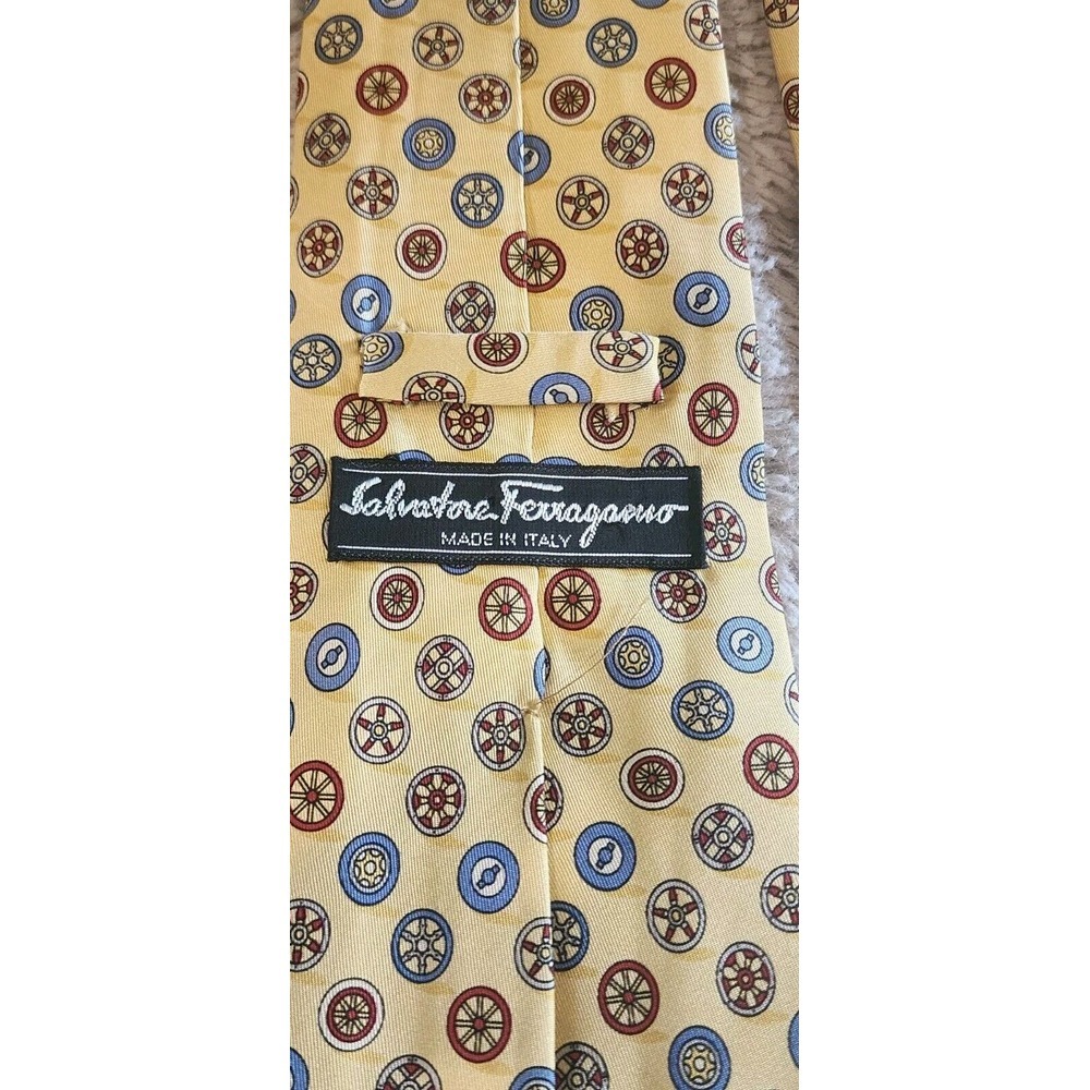 Salvatore Ferragamo Tie Men's Silk Yellow Print Italy